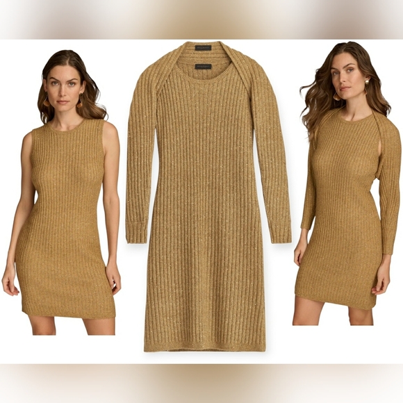 Donna Karan Dresses & Skirts - Glam Baddie Sexy XL Holiday Gold Knit Sequin Sparkle Cocktail Stretch Dress New